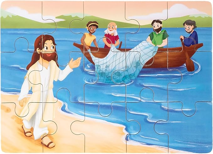 Bible Puzzles for Kids Ages 4-6 | 4-in-1 Puzzle in Box (15 pcs Each) | Christian Gifts for Kids | Christian Puzzles for Toddlers for Grandkids (New Testament B)
