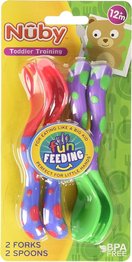 Nuby Fun Feeding Spoons & Forks 2-Pack - red/Green, one Size