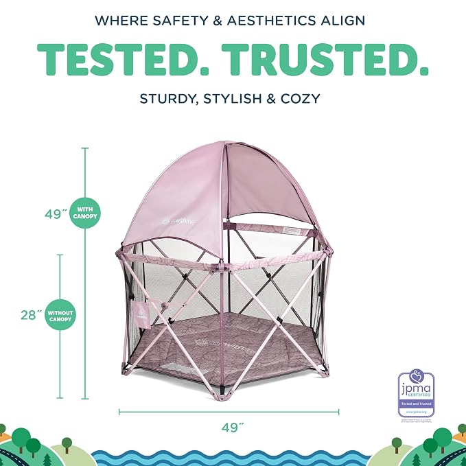 Baby Delight Go with Me Eclipse Deluxe Portable Playard | Playpen | Sun Canopy | Indoor and Outdoor | Ultra Padded Nylon Floor | Canyon Rose
