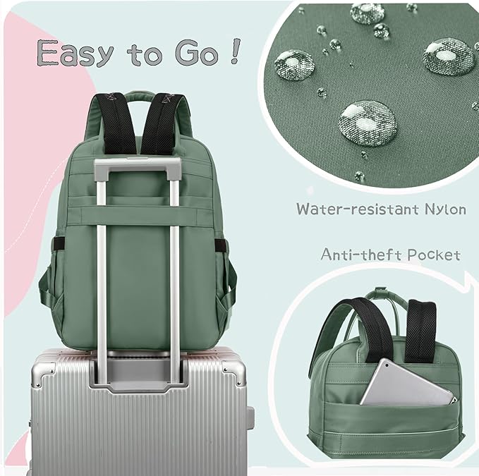 LORADI 18 Pockets Large Diaper Bag Backpack with 4 Insulated Pockets and Stroller Clips, Baby Shower Essentials (Sage, Extra-large)
