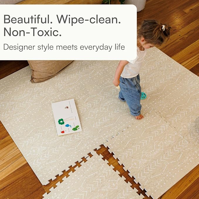Lillefolk Baby Play Mat for Floor – 6x8ft Beige | Soft Non Toxic Premium EVA Foam Tiles for Tummy Time, Crawling & Playroom – Waterproof Interlocking Floor Mat for Babies & Toddlers (12 Tiles)