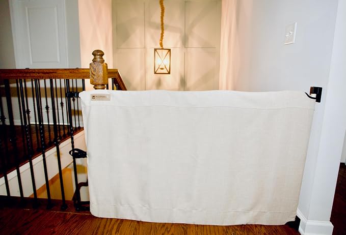 The Stair Barrier First Fabric Wall to Banister Baby Gate for Stairs 36”–43” Wide x 32” Tall – Dog Gate for Stairs, for Top or Bottom Staircase, Machine-Washable, Climb Proof, Designed in USA – Cream