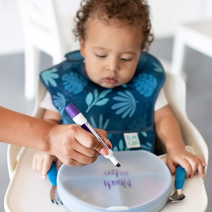 Bumkins Toddler and Baby Suction Plate, Divided Grip Dish Cover for Babies and Kids, Baby Led Weaning, Feeding Supplies, Store and Label Leftovers, Food Prep Portions, Fits Dish and Plate