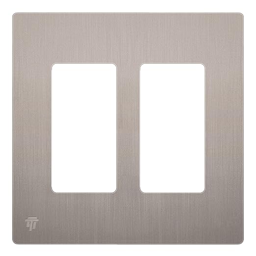 ENERLITES Elite Series Screwless Decorator Wall Plate Child Safe Outlet Cover, Gloss Finish, Size 2-Gang 4.68" H x 4.73" L, Unbreakable Polycarbonate Thermoplastic, SI8832-BNK, Brushed Nickel