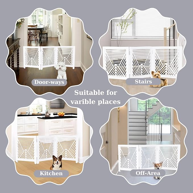 Lightnpro Rustic Wooden Pet Barrier – Portable Freestanding Dog Gate, Foldable Indoor Safety Fence for Small Pets, Decorative Room Divider for Stairs, Doorways & Hallways – 24x54 Inch Antique Finish