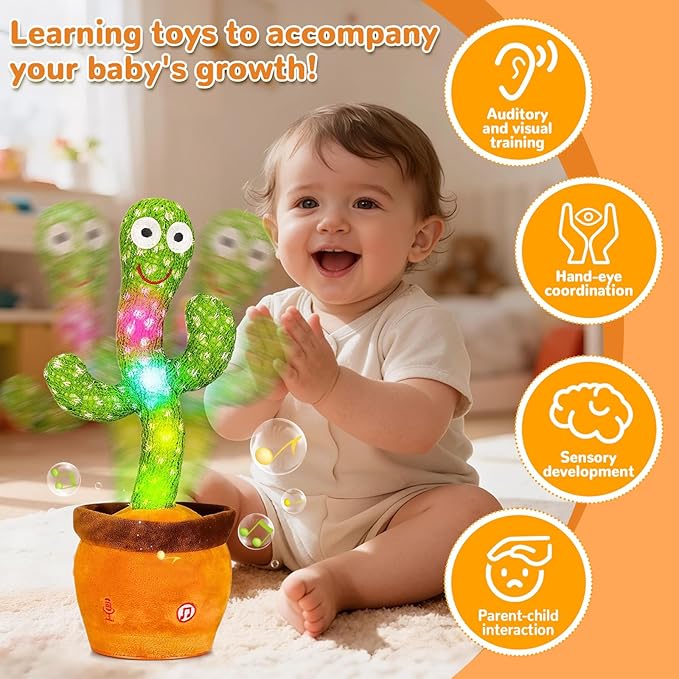 Dancing Talking Cactus Toy, Baby Singing Recording Mimicking Cactus Toy, Repeats What You Say, Musical Interactive Infant Toddler Toys for 1 Year Old Boys Girls, Baby Easter Basket Stuffers Gifts