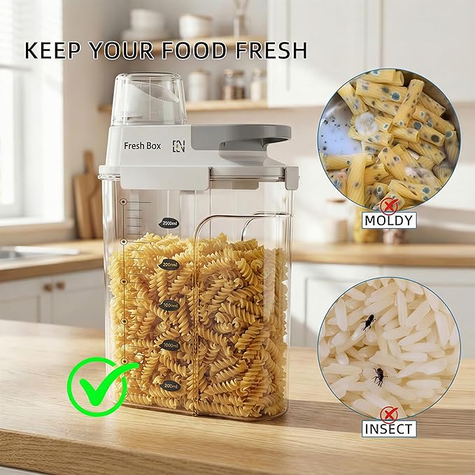 Rice Storage Container Grain Dry Food Flour Bin, Pet Dog Cat Food Dispenser with Measuring Cup, BPA-Free Clear Plastic Kitchen and Pantry Sugar Organizer (5.5, Pounds)