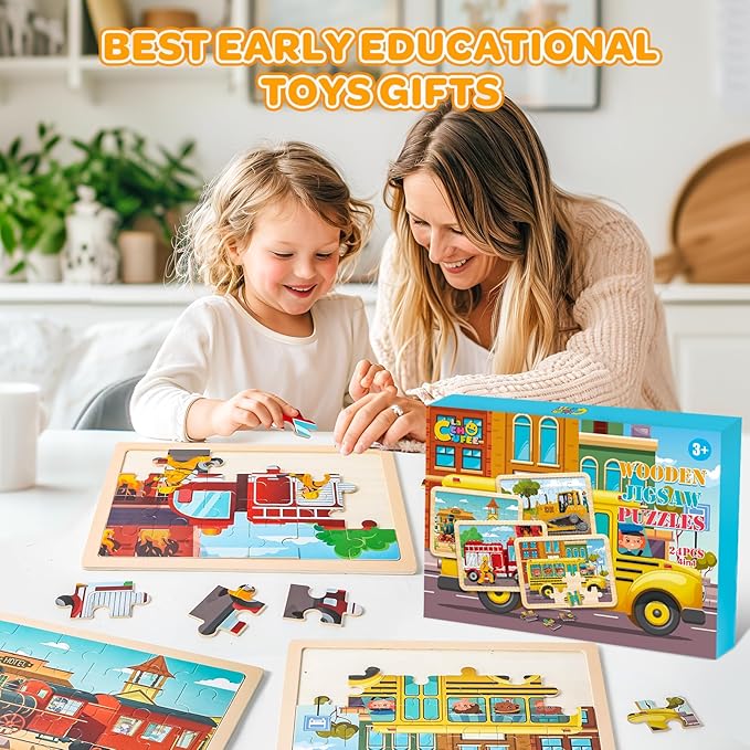 Wooden Puzzles for Kids Age 3 4 5 Year Old, 6 Pack 60 Pcs Toddler Jigsaw Puzzles for Girl Boy Animals Space Activities Preschool Learning Educational Birthday Gift Travel Autistic Wooden Toys