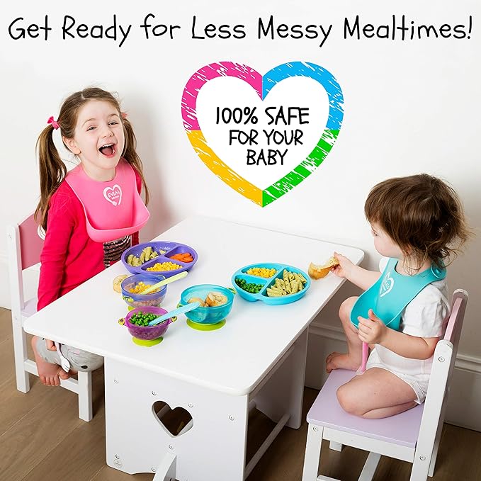 EVLA'S Silicone Plates & Baby Bowls Set, Suction Bowls with Lids and Divided Plates, Unbreakable, Easy-to-Clean Feeding Set for Growing Babies and Toddlers
