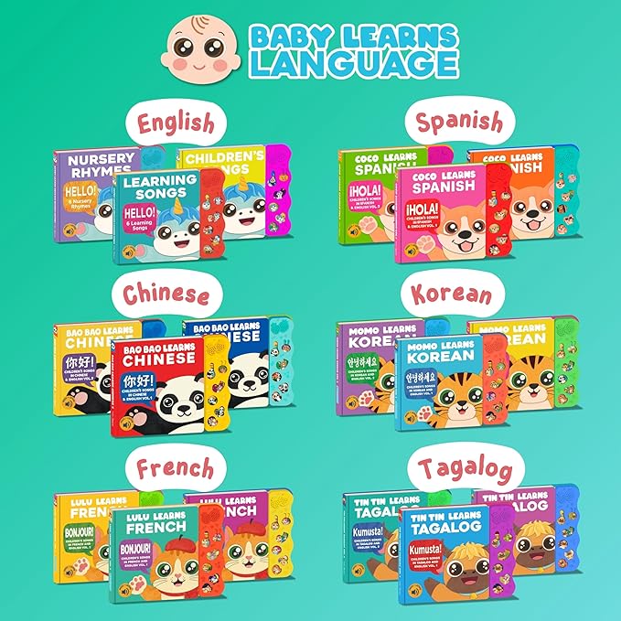 Vol. 1 ??Interactive Sound Board Book for Toddlers 1-3, Bilingual English & French Songs & Music, Talking Musical Learning Toy and Gift for Babies & Kids