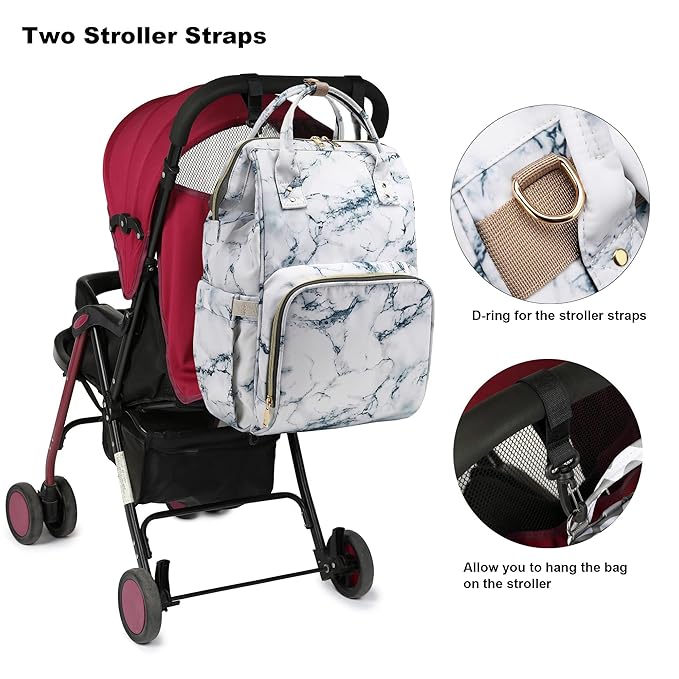 Diaper Bag Backpack for Baby Girls, Mom Waterproof Large Nappy Bags for Women (Marble)