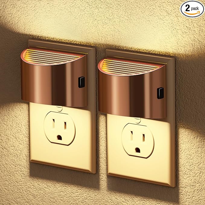 JandCase LED Night Lights Plug into Wall, 2 Pack Rose Gold Modern Night Lights, Dusk to Dawn Sensor Nightlight,0-100LM Brightness Adjustable, 3000K Soft White