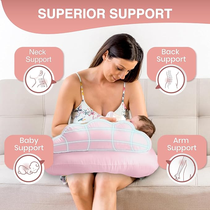 PILLANI Nursing Pillow, Breastfeeding Pillows for Enhanced Safety & Comfort for Mom & Baby, Removable Cotton Cover, Adjustable Waist Strap, Breastfeeding Essentials, Baby Registry Search