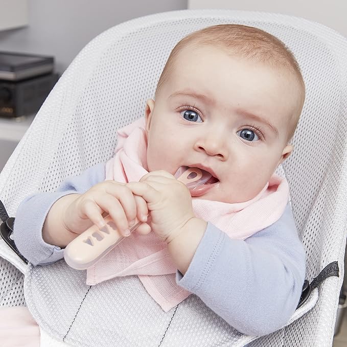 BEABA Baby's First Stage Baby Feeding Spoon Set with Travel Case, The Original Soft Tip Silicone Baby Spoons for Babies, Travel Set, Gum Friendly BPA Lead Phthalate and Plastic Free, Cotton Candy