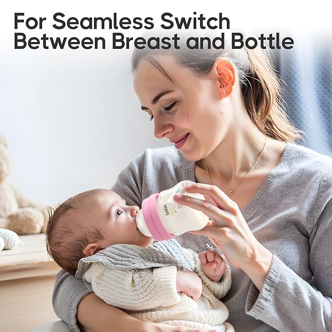 YOHKOH Glass Baby Bottles with Slow Flow Nipple, Newborn Anti-Colic Baby Bottles for 0+ Months, Wide Neck Feeding Bottle, Clear (Red, 2.7oz (Pack of 2))