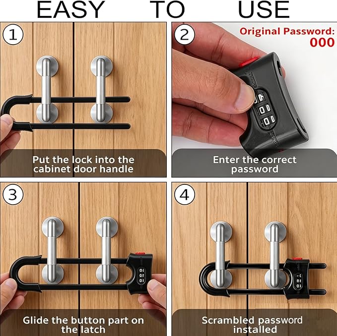 3 Packs U-Shaped Sliding Cabinet Locks, Baby Proofing Cabinets with Adjustable Child Safety Lock for Knob Handle Drawers Closet Home Cabinets Refrigerator Doors (Black, 3 Pack)