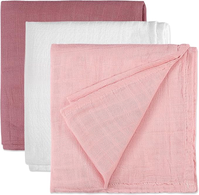 Baby Swaddle Blanket - Soft Cotton Swaddling Blankets Wrap for Unisex Baby, Gender Neutral Newborn Blanket or Receiving Blankets - Large 47 x 47 inches Silky Baby Swaddles (Puple,Pink,White)