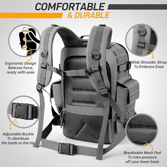 SHARKMOUTH Baby Diaper Bag for Dad - Large Military Daddy Gear Backpack with Changing Pad for Travel Camping Hiking - Newborn Baby Shower Gifts Gray