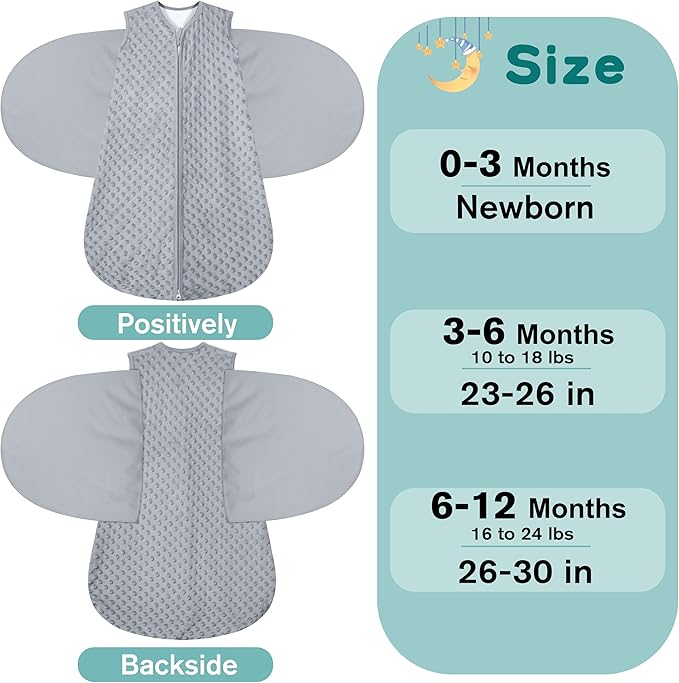 BSTOPPT Fleece Newborn Sleep Sack Baby Swaddle,3-Way Adjustable Wearable Blanket,2 Pack Fleece Swaddling sleeping bag TOG 2.0， (Gray & Pink, 0-3 Months)