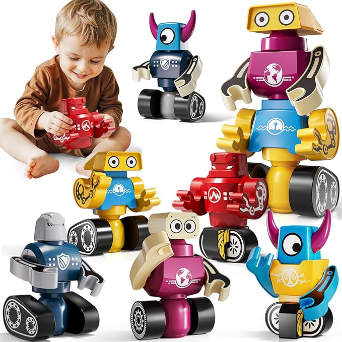Magnets Robot Building Toys for Kids Ages 3-5 4-8 - 36 PCS Monsters Toys Robot Stacking Building Blocks Set with Storage Box, Creative Learning Christmas and Birthday Gifts for Boys Girls 2-4