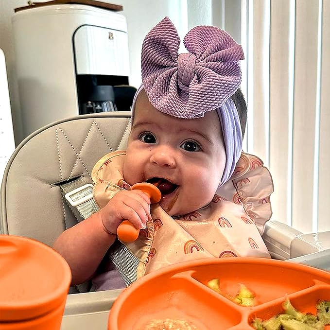 TalkTools ITSY Tiny Silicone Spoons ??Twin Pack Soft Silicone Self-Feeding Training Spoons for Kids & Toddlers, Anti-Choking Flange Guard and Non-Slip Handle (Tangerine)