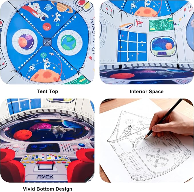 Hallo Deer Kids Play Tent, Astronaut Spaceship Space Pop Up Tent Kids, Foldable Castle Kid Tent Indoor Outdoor Fun & Imagination, Toddler Tents Indoor Gifts for Baby Boys Girls