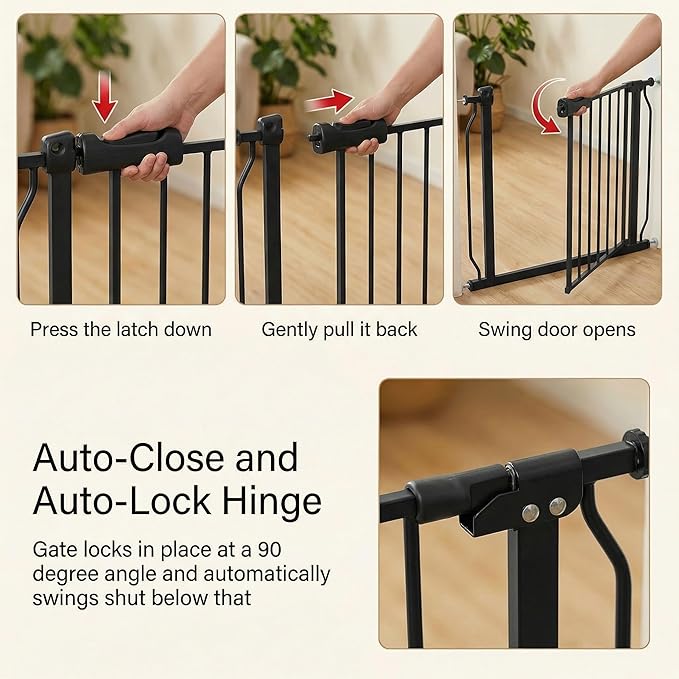 Extra Wide Baby Gate Tension Indoor Safety Gates Black Metal Large Pressure Mounted Pet Gate Walk Through Long Safety Dog Gate for The House Doorways Stairs (38.58"-43.31"/98-110CM, Black)