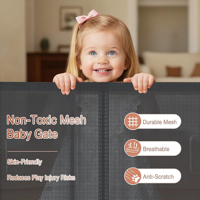 Upgraded 200 inch Retractable Baby Gates Extra Wide with Reinforced Strip Design to Prevent Crawling Through, 13 Foot Retractable Dog Gate, No Drilling, Retractable Gate for Indoor/Outdoor
