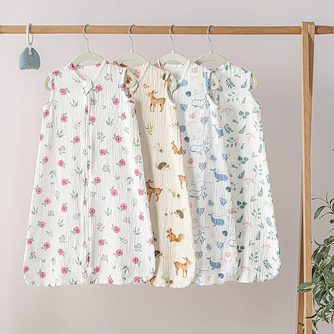 david's kids Muslin Cotton Baby Sleep Sack 18-24 Months, 2 Pack 100% Cotton Sleeping Bag for Summer, TOG 0.5 Baby Wearable Blankets with 2-Way Zipper, Soft Sleep Sacks for Newborn Infant, Forest