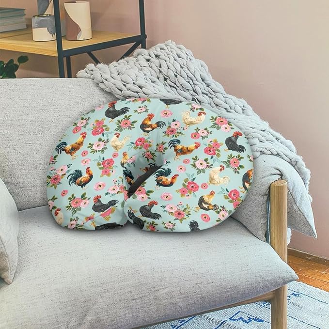 Rooster Chicken Flowers Breastfeeding Pillowcase for Newborn Lightweight Keep Off Smudges Fabric Bottle and Breastfeeding Removable Nursing Pillow Cover for Boys Girls Christmas Gift