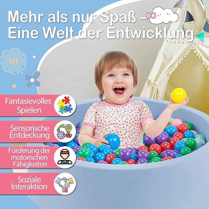 35.4" x 11.8" Foam Ball Pit for Toddlers, Baby Round Balls Pool for Babies 1-3, Kids Play Ball Pits for Boys and Girls, Balls Not Included, Lightblue