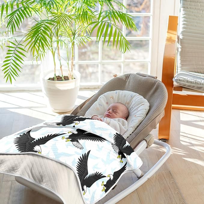 Ollabaky American Bald Eagle Baby Blanket for Boys Girls Cotton Throw Blanket Swaddle Blanket for Crib Stroller Nursery Receiving Blanket Infant Toddler Unisex 30"x40"