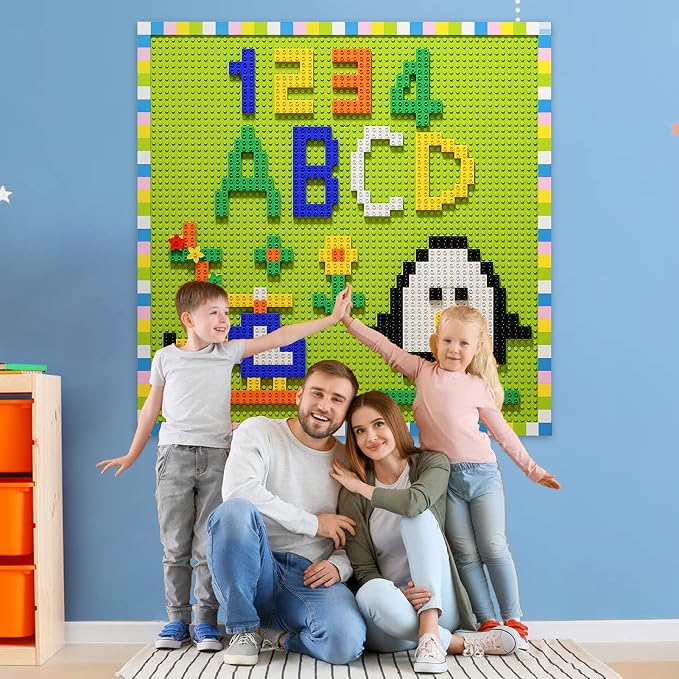 Build On Wall or Table - Customize Building Block Wall, 8 Pack (10" x 20") Self Adhesive Building Base Plate, 440 Pcs Compatible with All Major Brand Brick - Fastest Easiest DIY Fun Wall and Desk