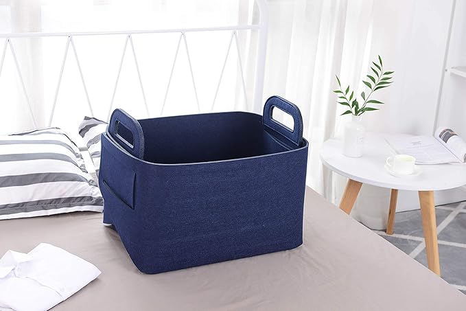 Storage Basket Felt Storage Bin Collapsible& Convenient Box Organizer with Carry Handles for Office Bedroom Closet Babies Nursery Toys Laundry (Navy Blue, 19.9inch（L）Ã?3.6inch（W）Ã?2.6inch（Hï¼?