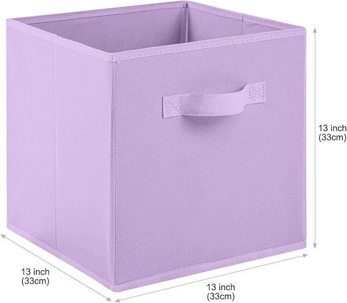Stero 13x13x13 Inch Fabric Storage Bins 6 Pack Fun Colored Durable Storage Cubes with Handles Foldable Cube Baskets for Home, Kids Room, Closet and Toys Organization Purple, Pink, peachpuff