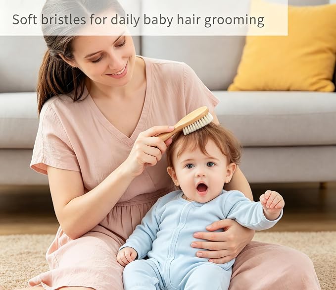 Cradle Cap Brush Baby Hair Brush and Comb Set for Newborns, Baby Bath Brush Soft Wool Hairbrush Silicone Massage Brush