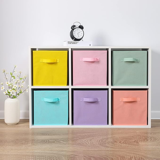 Stero 13x13x13 Inch Fabric Storage Bins 6 Pack Fun Colored Durable Storage Cubes with Handles Foldable Cube Baskets for Home, Kids Room, Closet and Toys Organization Multi Colors