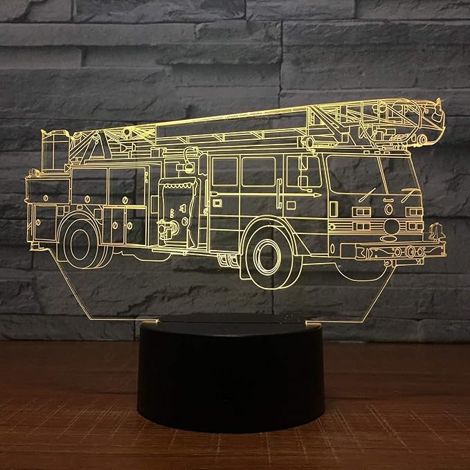 Creative 3D Fire Truck Night Light 16 Colors Changing USB Power Remote Control Touch Switch Decor Lamp Optical Illusion Lamp LED Table Desk Lamps
