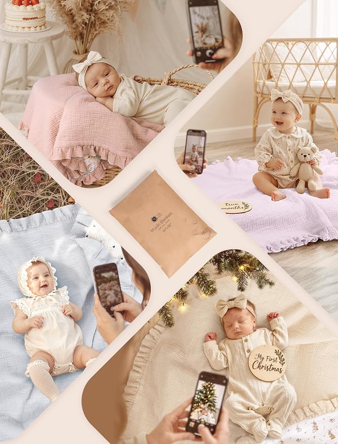 lulumoon Muslin Baby Blanket for Girls: Soft Breathable Cotton Crib Blanket with Ruffle - Floral Print Lightweight Receiving for Wrap Newborn & Nursery Stroller 40"x36"(Pink Flower)