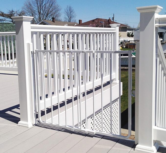 Cardinal Gates SS30OD Outdoor Baby Gate for Top of Stairs-Adjustable Outdoor Dog Gate-Aluminum Safety Gate for Kids & Pets - Can Install at Angles - 27 to 42.5 Inches Wide - White - USA Based Company