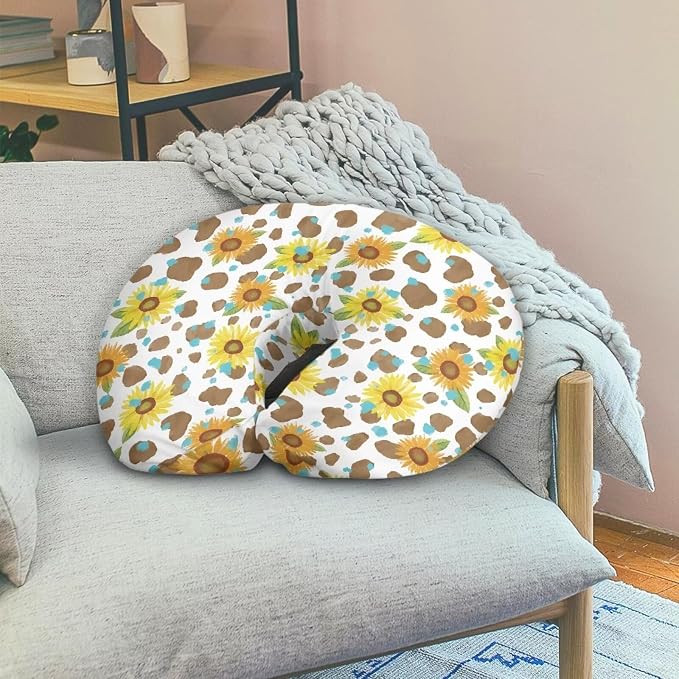 Brown Cow Sunflower Nursing Pillow Support Cover Washable Skin-Friendly Fabric Baby Nursing Pillow Support Cover for Feeding Pillows, Home Nursery Room Easter Decor