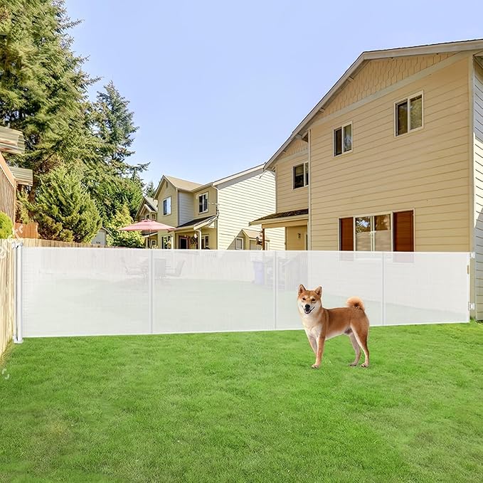 Reinforced 42??Tall x 200??Extra Long Retractable Baby Gates, Extra Tall Baby Gates for Dogs with Support Rods, Retractable Dog Gate for Wide Opening Pet Gate Indoor Outdoor, White
