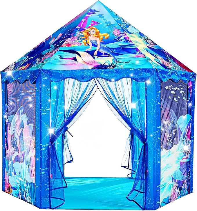 Mnagant Princess Mermaid Kids Play Tent - Large Playhouse for 3-12 Year Old Girls, Indoor Outdoor Castle Toy for Toddlers, 55'' x 53'' (DxH)
