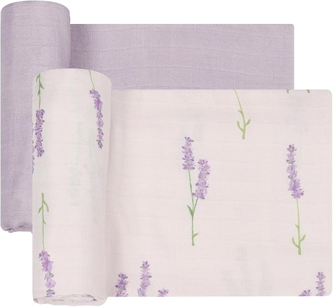 Muslin Swaddle Blankets Neutral, Baby Swaddling Wrap Nursery Receiving Blanket for Baby Girl, 70% Viscose from Bamboo and 30% Cotton, Large 47 x 47 inches Lavender & Mauve