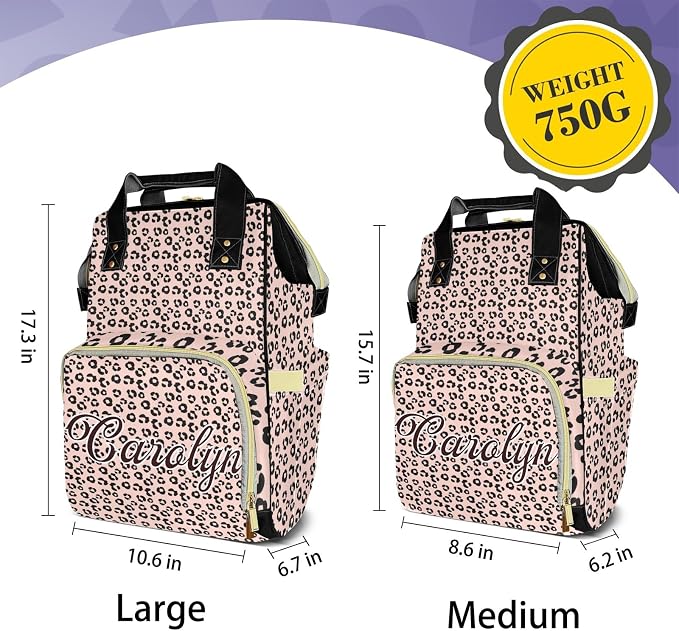 Custom Diaper Bag with Name Personalized Multifunctional Mommy Backpack for Shoulders Outdoor Backpack for Newborn Baby Thermal Pockets Nursing Bags （Leopard print）