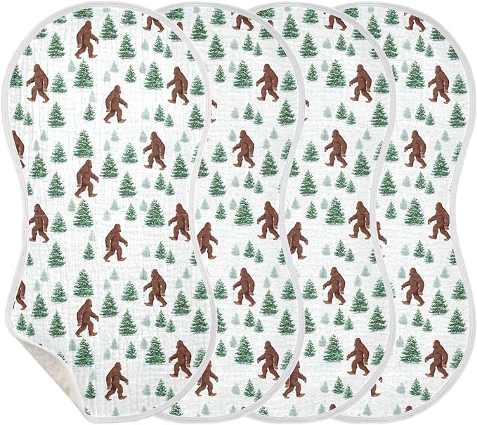 Muslin Baby Burp Cloths, Bigfoot Sasquatch Muslin Washcloths Baby Bibs Rags Comfy Soft Absorbent in for Newborn Boys and Girls 4 Piece 22 x 11 Inch