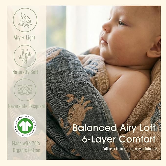 Ultra Soft Muslin Baby Blanket, A Versatile Swaddle and Crib for Babies, Toddlers, Boys, and Girls (1 Pack Ocean)