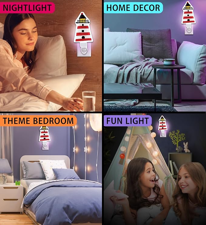 CoTa Global Lighthouse Plug in Glass Night Light Energy Efficient Nightlight Wall Decorative Manual On & Off Switch Incandescent Portable Lights for Stairways Bedroom Kitchen Hallways Bathroom