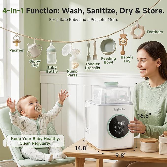 Baby Bottle Wash, Sterilizer and Dryer, Modular Nesting Space-Saving Design, 4-Bottle Capacity,Wash & Sterilizer for Baby Bottles, Breast Pump Parts & Newborn Essentials, Drying Rack Included