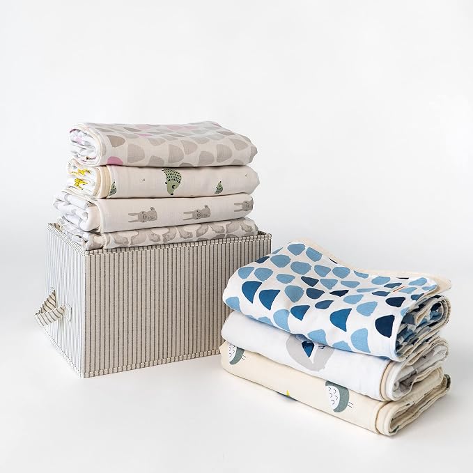 Organic Muslin | Cotton Blanket, Kids, Baby, Quilt, Triple Layer Muslin, Bed, Crib, GOTS Certified, Organic Cotton (Blue Hill)